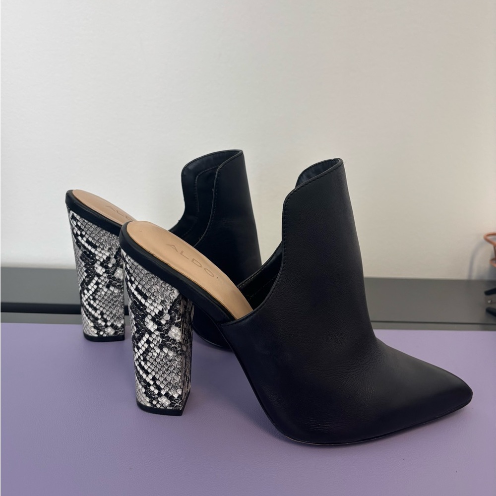 Aldo Black and Snake Pattern Mules